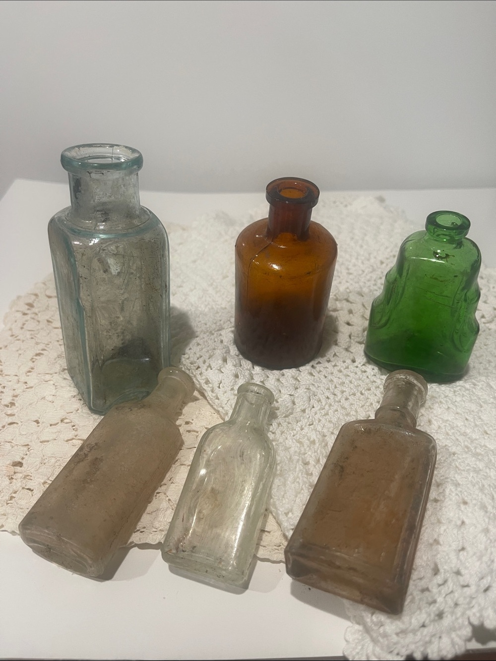 Vintage Mini Glass Bottle Collection - Amber, Green, Aqua, Clear